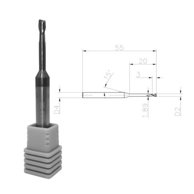 55HRC 2 Flutes 2mm Tungsten Carbide End Mill For Metal